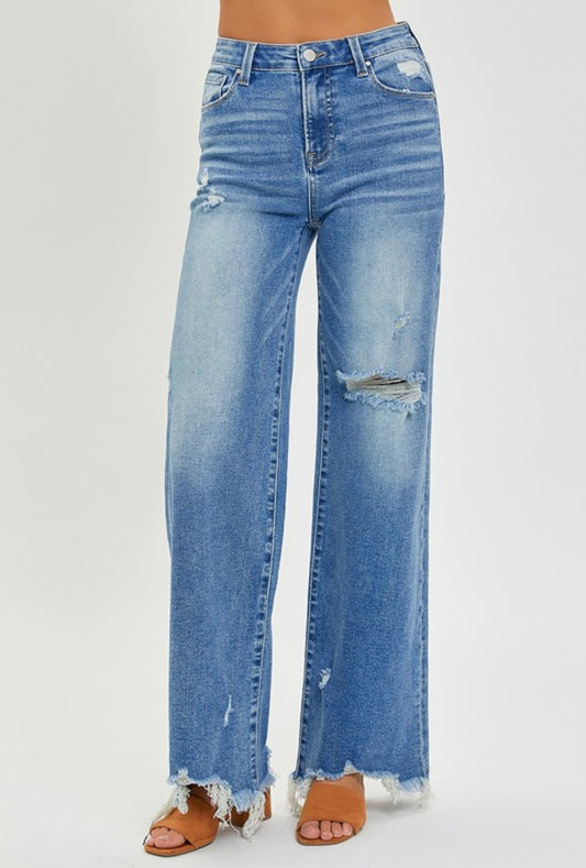 Plus Frayed Hem Wide Leg Jeans