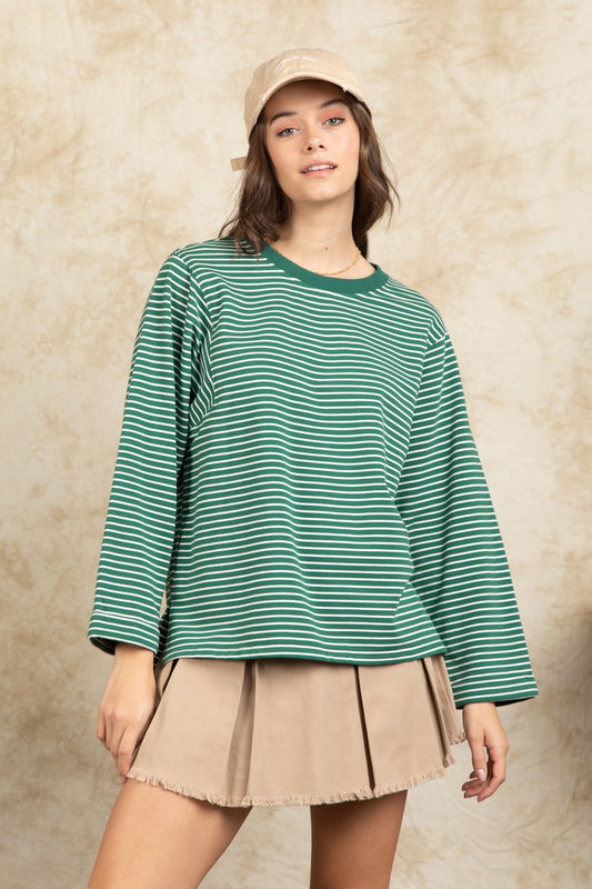 VERY J - Frenchy Terry Striped Casual Top