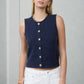RAW EDGE BUTTON DOWN KNIT CARDIGAN VEST TOP