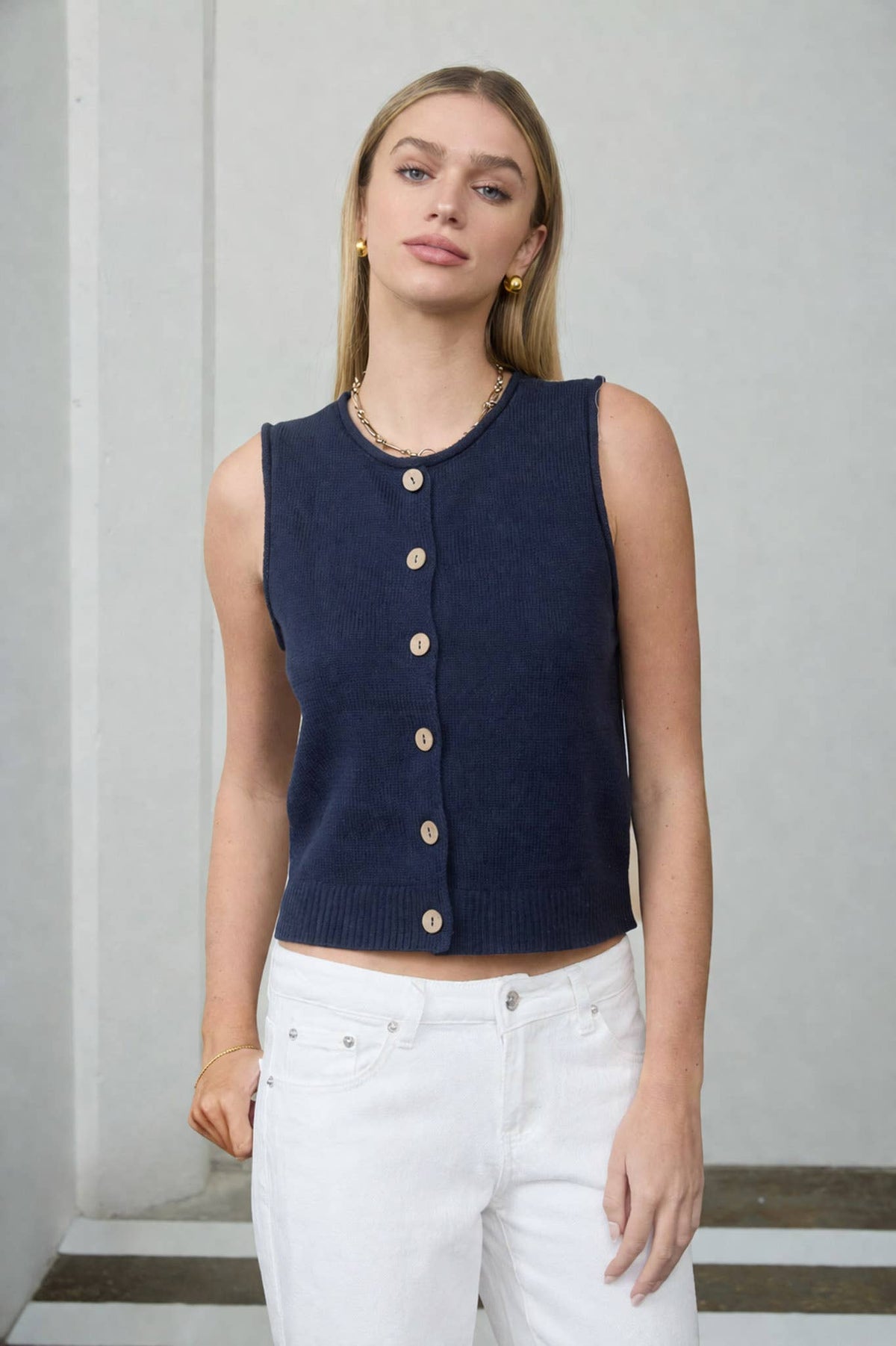 RAW EDGE BUTTON DOWN KNIT CARDIGAN VEST TOP