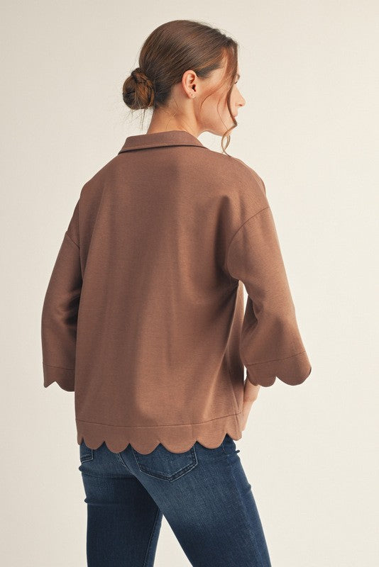 Scalloped Edge V-neck Top