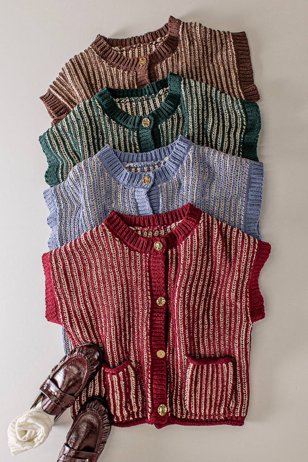 Two Toned Ribbed Knit Vest