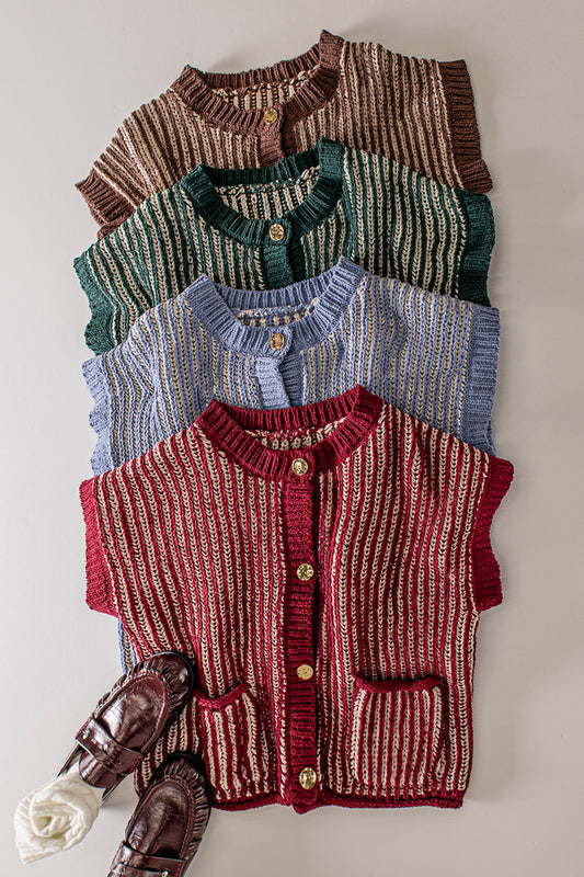 Two Toned Ribbed Knit Vest