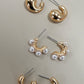 TRIO HUGGIE PEARL GOLD HOOP EARRINGS