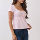 JT57348S - STRIPE SQUARE NK HENLEY BABYDOLL TEE