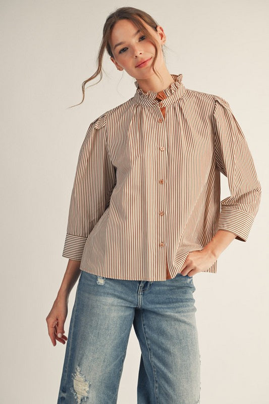 Striped 3/4 Sleeves Button up Top