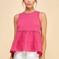 WK50480 - BABYDOLL TIER BUBLLE WOVEN TOP WITH TIE BACK