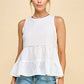 WK50480 - BABYDOLL TIER BUBLLE WOVEN TOP WITH TIE BACK