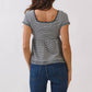 JT57348S - STRIPE SQUARE NK HENLEY BABYDOLL TEE