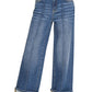 Cuffed Wide Leg Pintuck Denim Pants