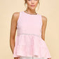 WK50480 - BABYDOLL TIER BUBLLE WOVEN TOP WITH TIE BACK