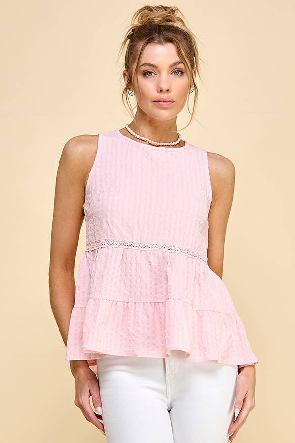 WK50480 - BABYDOLL TIER BUBLLE WOVEN TOP WITH TIE BACK