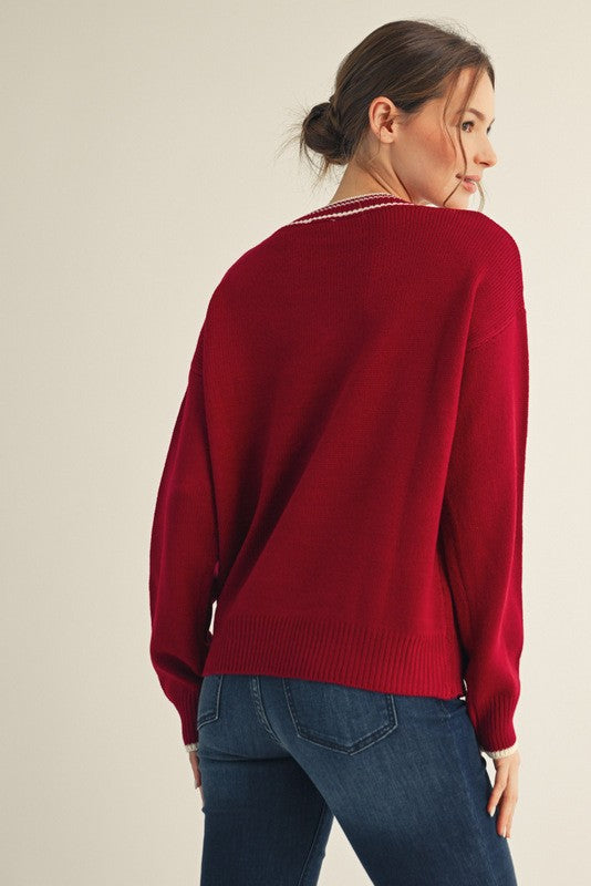 Color Contrast Accent Sweater Top