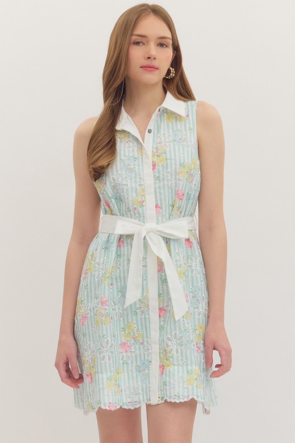 Floral Collared & Tie Tank Dress