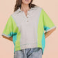 Oversized Dolman Sleeve Lime Color Block Top