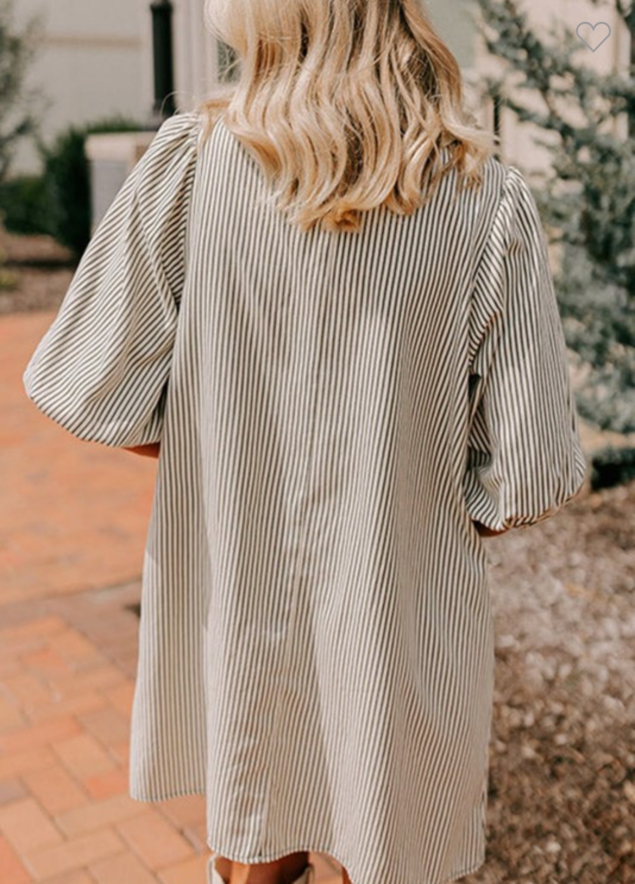 Stripe Green Puff Sleeve Button Down Dress