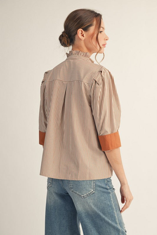 Striped 3/4 Sleeves Button up Top
