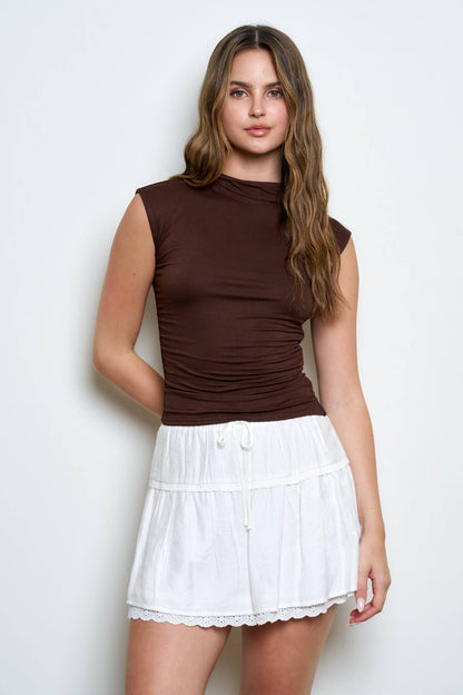 REVERSIBLE FUNNEL NECK SCRUNCH KNIT TOP