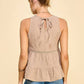WK50480 - BABYDOLL TIER BUBLLE WOVEN TOP WITH TIE BACK