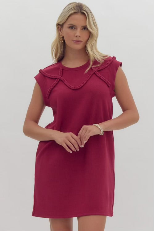 Ruby Solid Cap Sleevee Round Neck Mini Dress