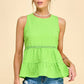 WK50480 - BABYDOLL TIER BUBLLE WOVEN TOP WITH TIE BACK