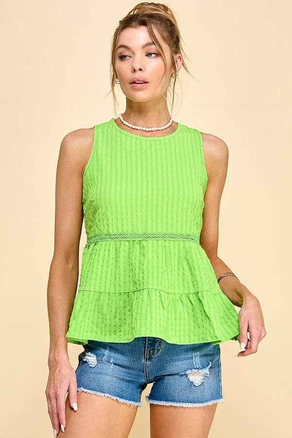 WK50480 - BABYDOLL TIER BUBLLE WOVEN TOP WITH TIE BACK