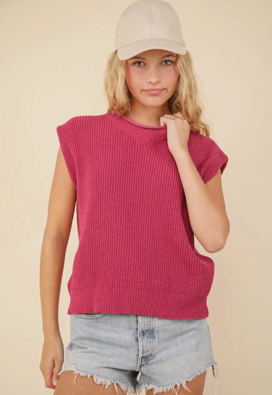 Pink Oversized Soft Knit Sweater Vest Top