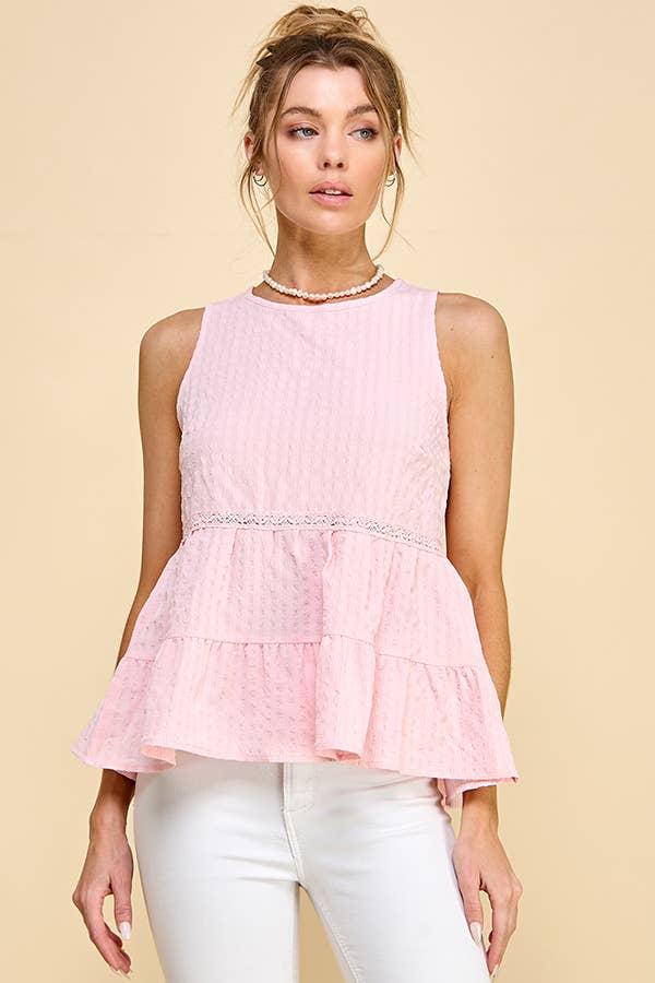 WK50480 - BABYDOLL TIER BUBLLE WOVEN TOP WITH TIE BACK