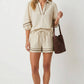 Contrast Trim Linen Shorts