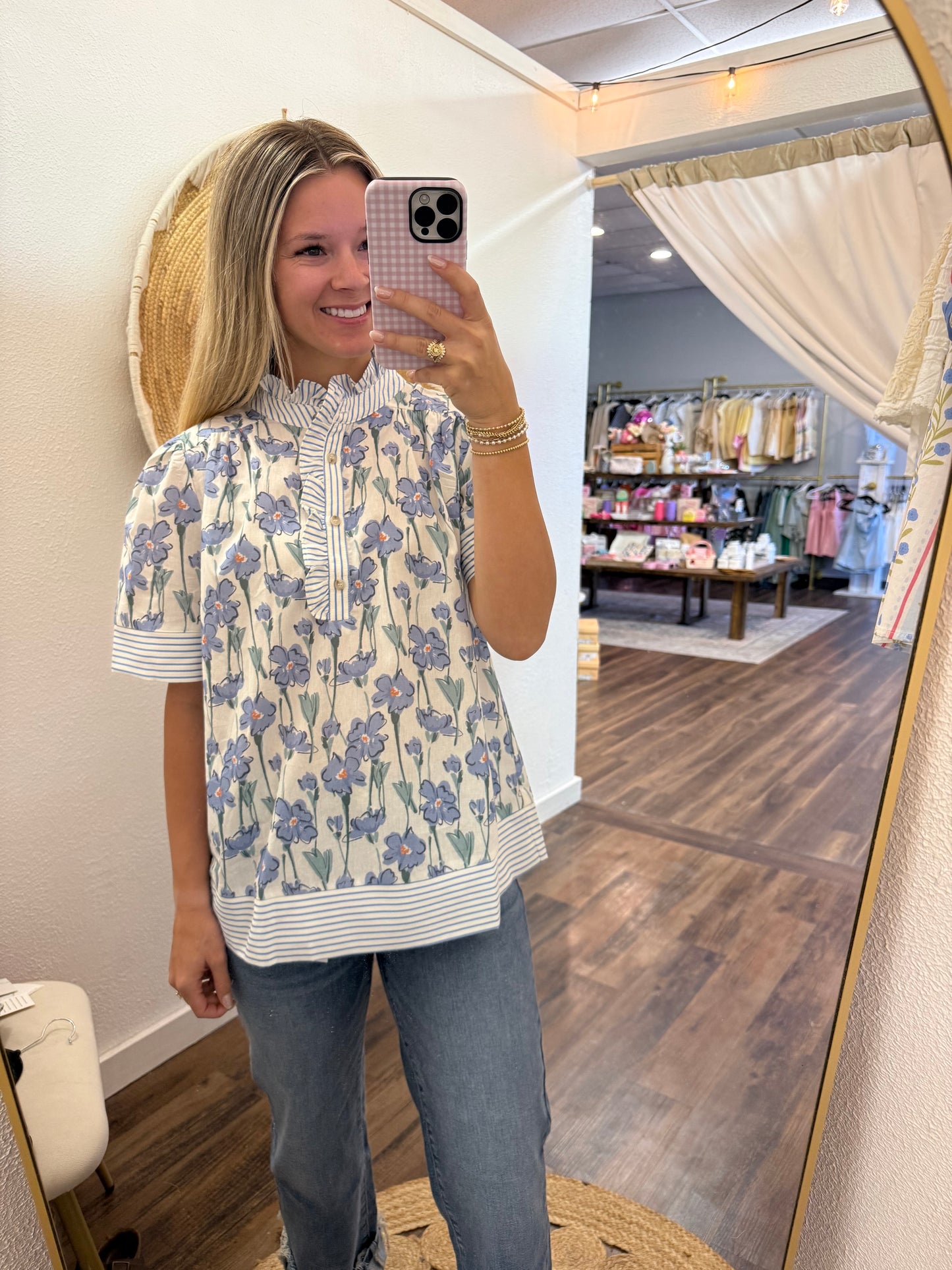 Floral & Ruffled Collar Top