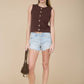 RAW EDGE BUTTON DOWN KNIT CARDIGAN VEST TOP