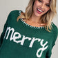 Merry Contrast Whipstitch Long Sleeve Sweater