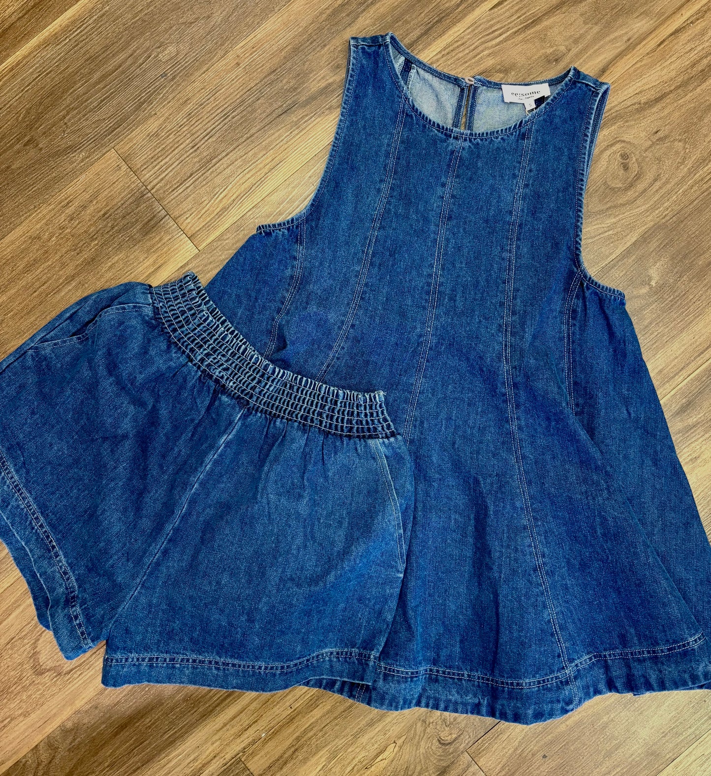 Denim Topstitch Swing Short Set