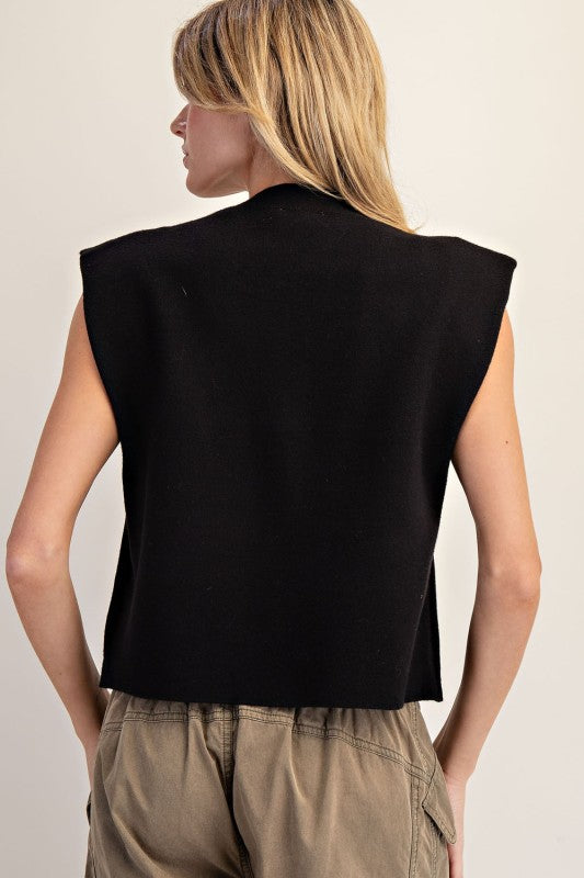 Solid Round Neck Cap Sleeve Sweater