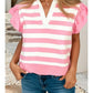 Stripe Ruffled V Neck Cap Puff Sleeve Top