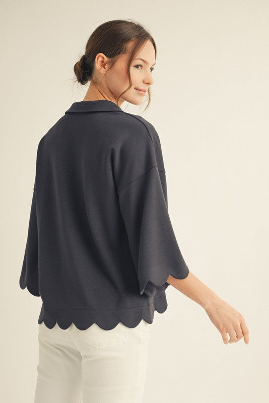 Scalloped Edge V-neck Top