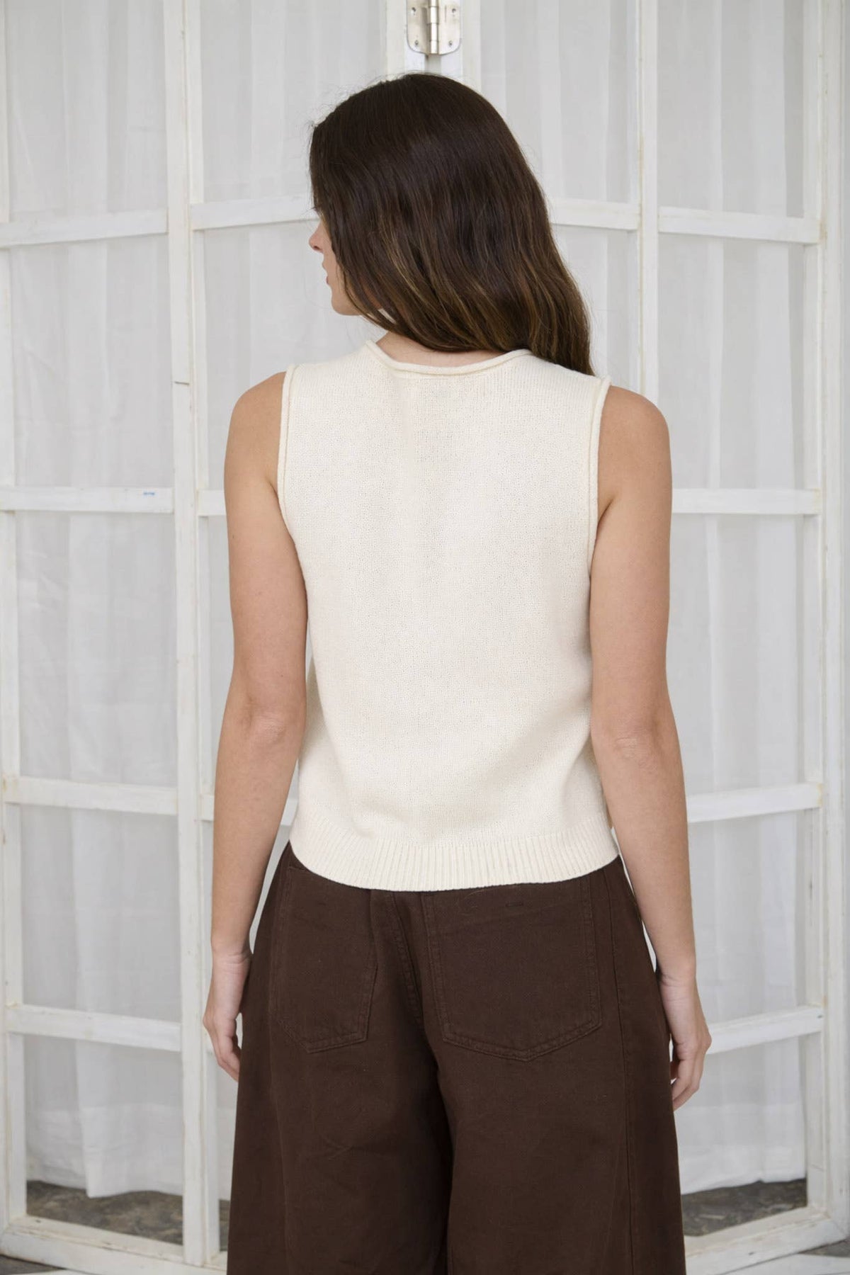 RAW EDGE BUTTON DOWN KNIT CARDIGAN VEST TOP