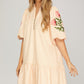 Embroidered Sleeve Pinstripe Dress