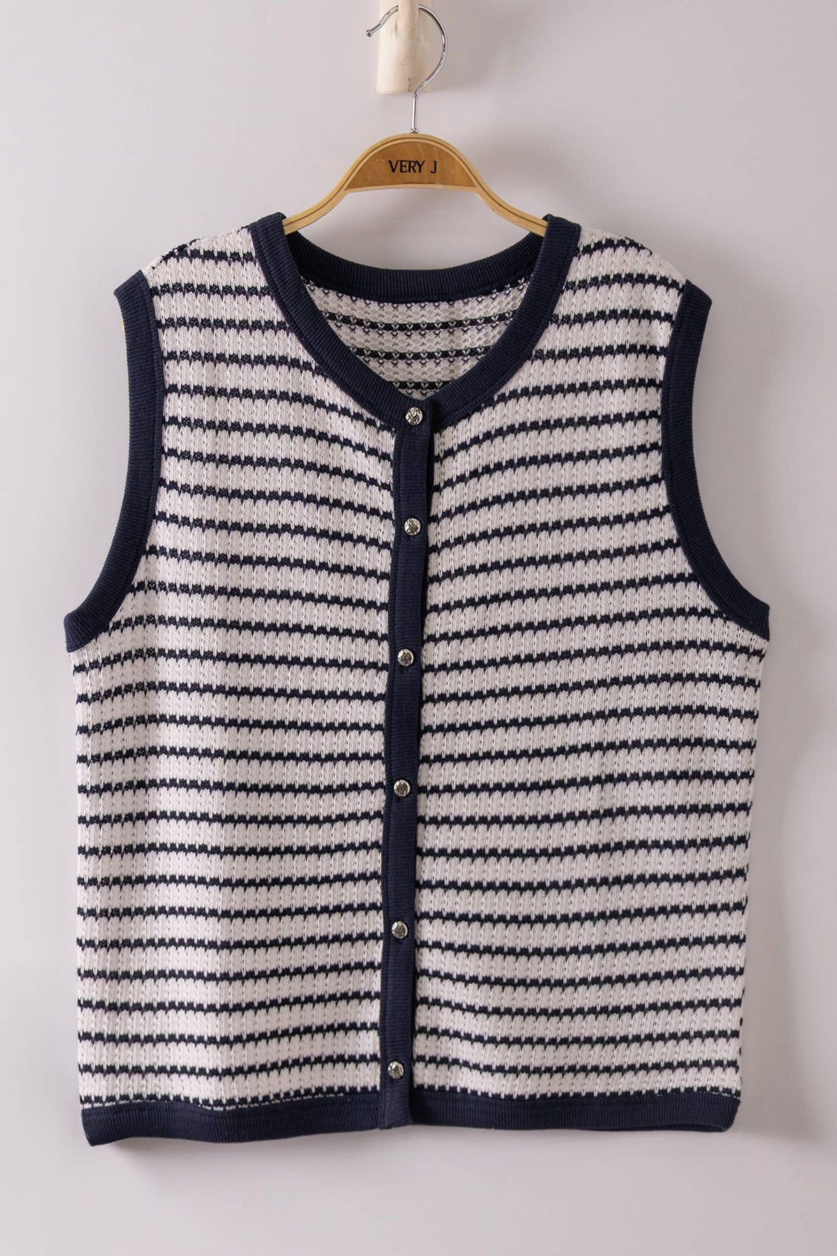 NT12503-Stripe Knit Button Down Top