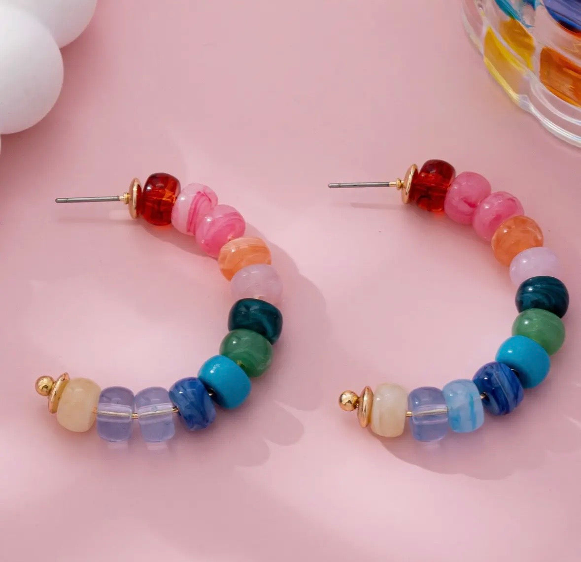 Colorful Beaded Half Hoops