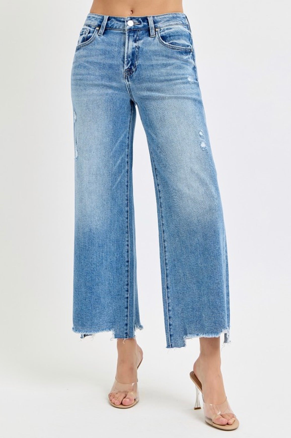 Distress Crop Wide Leg Jeans