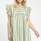 Green Stripe Smocked Flutter Dress