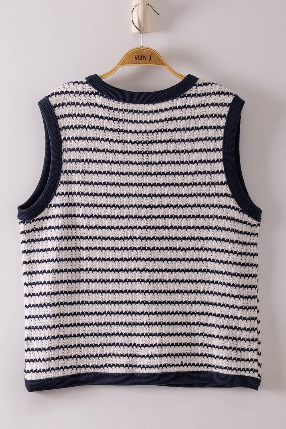 NT12503-Stripe Knit Button Down Top