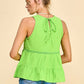WK50480 - BABYDOLL TIER BUBLLE WOVEN TOP WITH TIE BACK