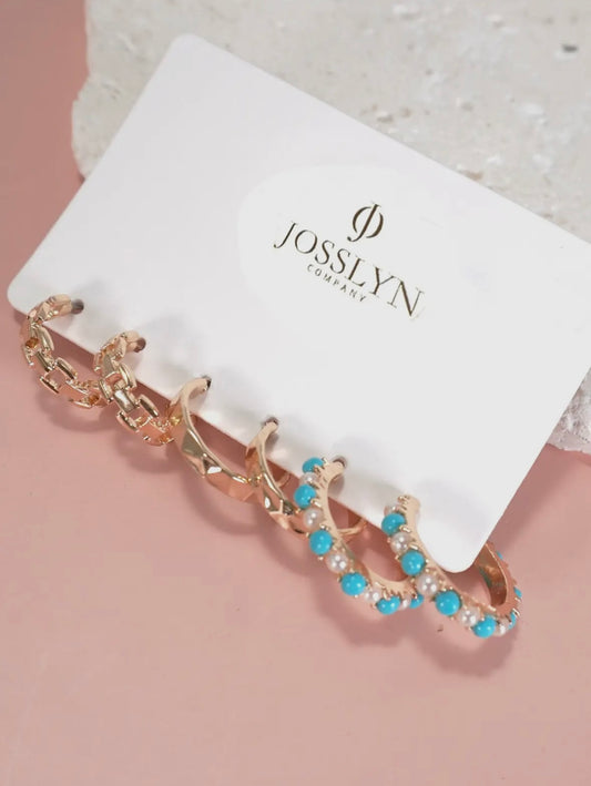 Link Diamond Cut Turq & Pearl Trio