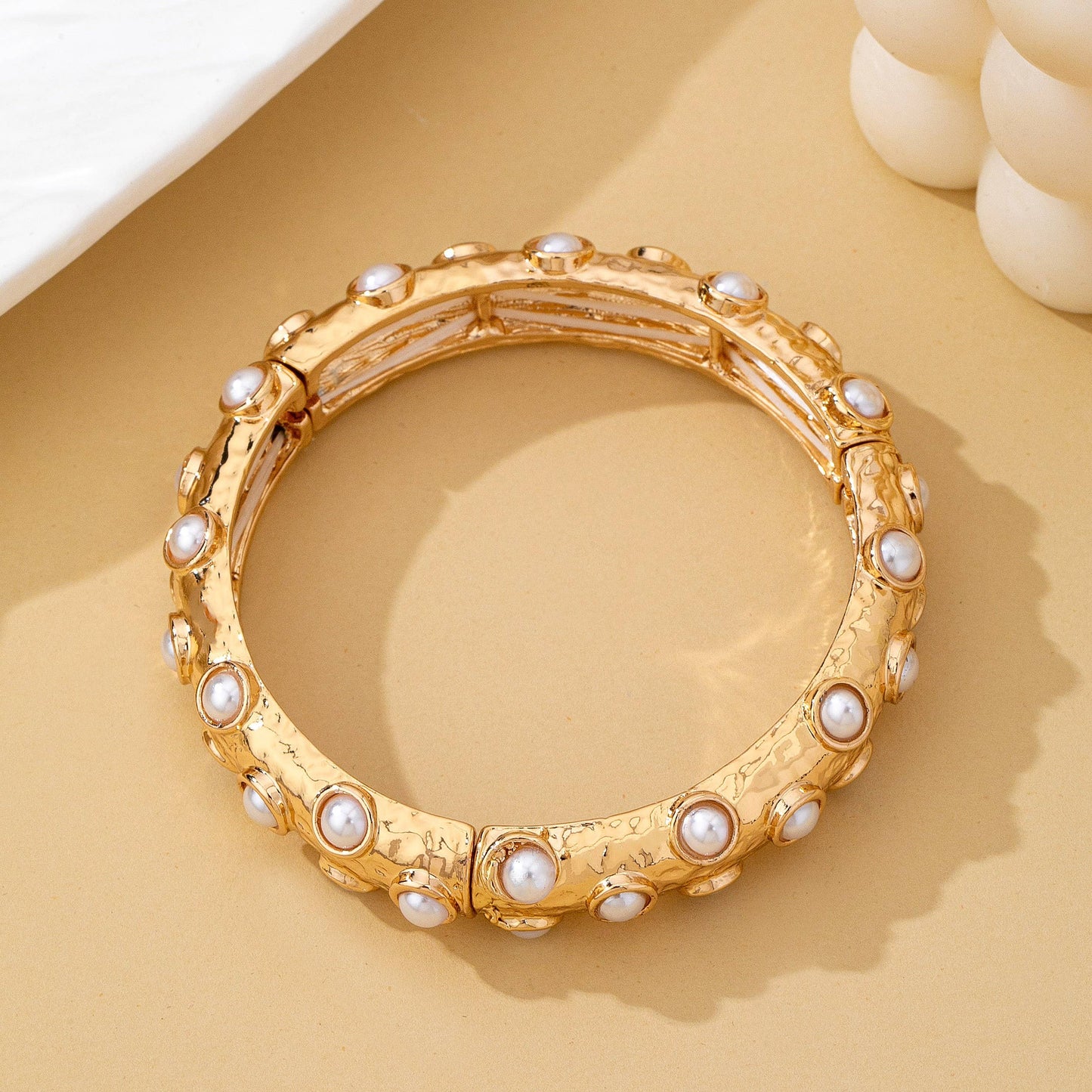 Vintage Gold and Pearl Embellished Bangle | 80B1772