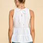 WK50480 - BABYDOLL TIER BUBLLE WOVEN TOP WITH TIE BACK