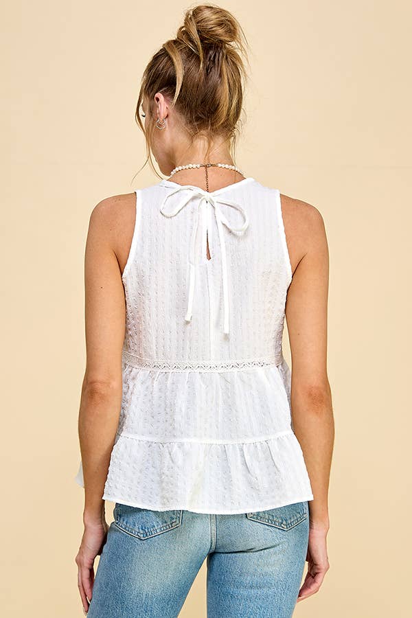 WK50480 - BABYDOLL TIER BUBLLE WOVEN TOP WITH TIE BACK