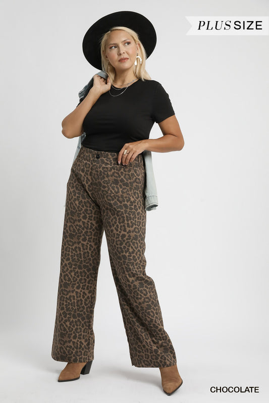 PLUS Leopard Print Wide Leg Pant