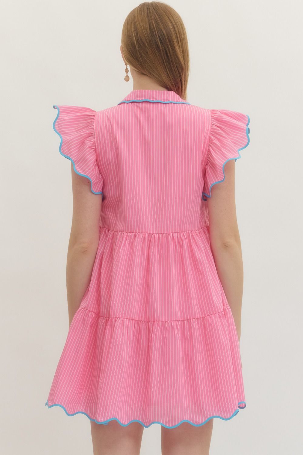 Pinstripe Flutter Sleeve Bubble Gum Mini